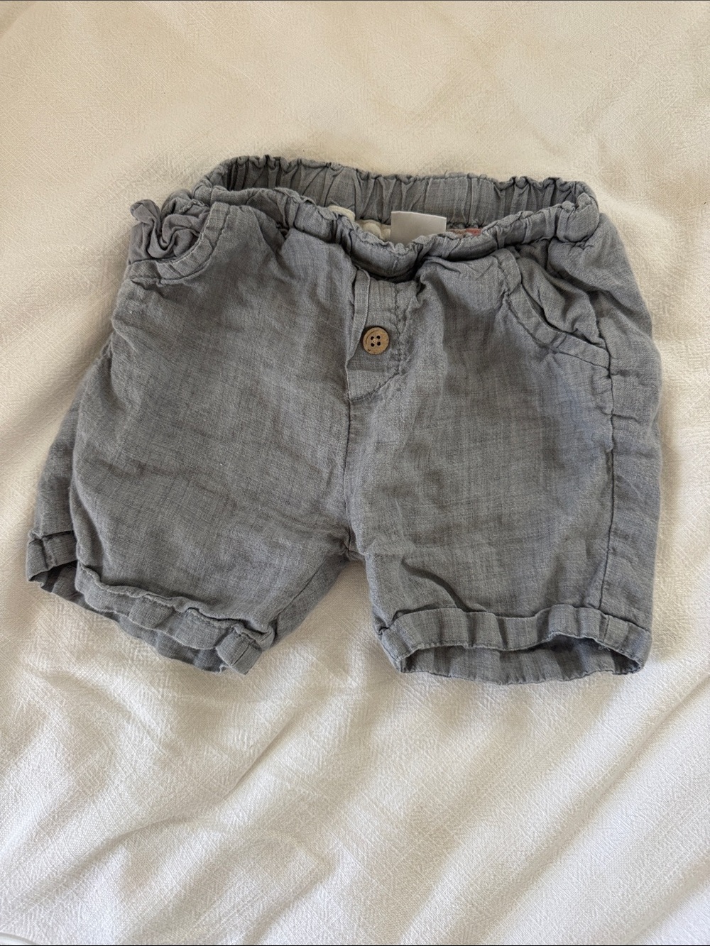 Zara Gray Linen-Look Elastic Waist Baby Shorts